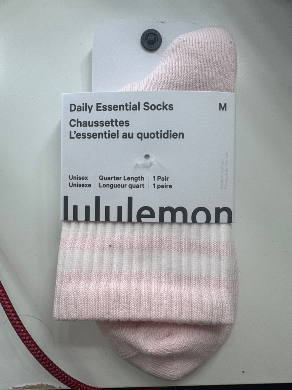 lululemon athletica Pink and White Daily Essential Quarter Socks